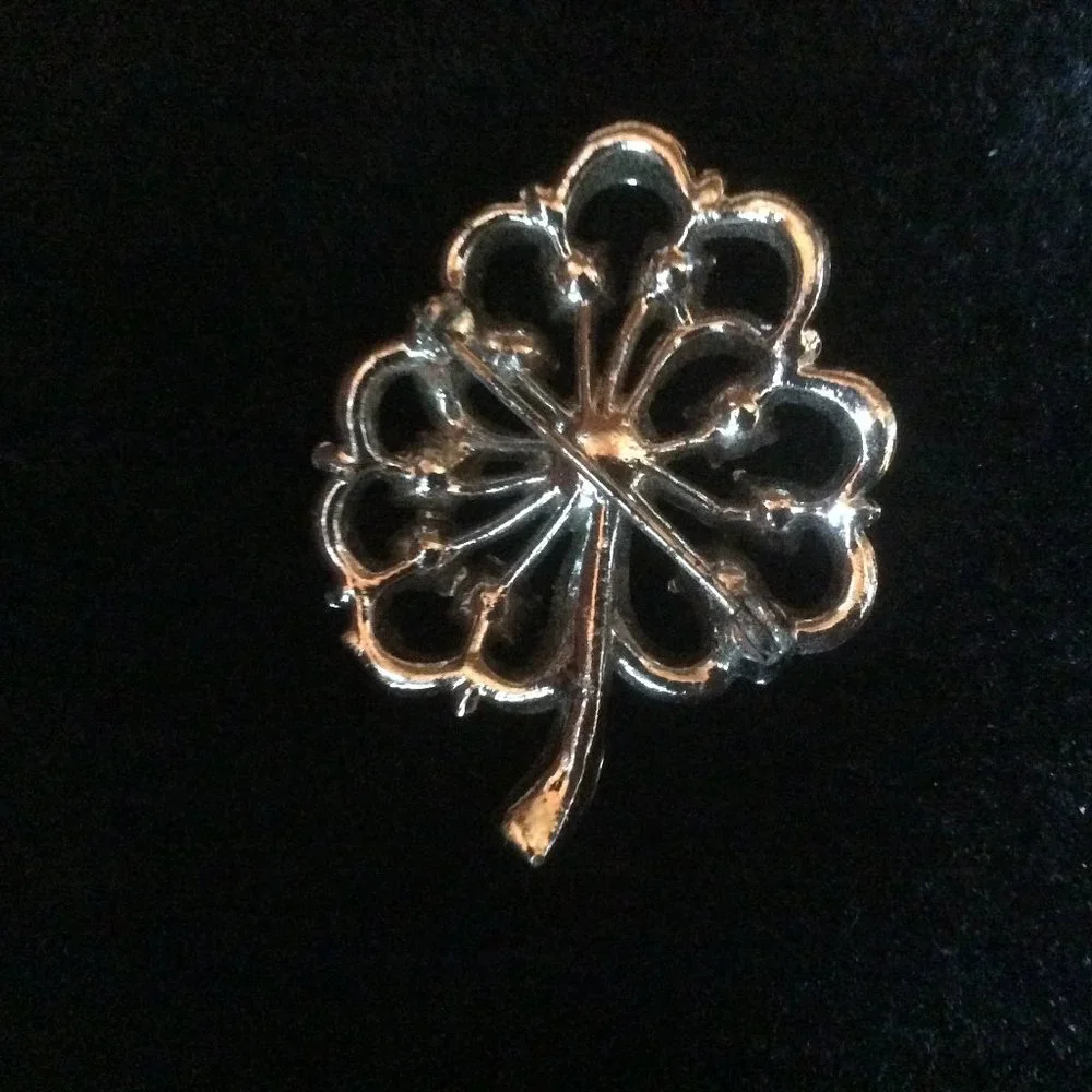 Silver Tone Retro Diamanté Tree Clear Rhinestone EUC Brooch Pin